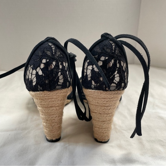 VALENTINO Pointed Toe Lace Strappy Heeled Espadrilles Wedge